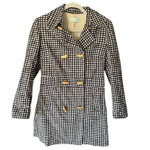 Alease Fisher Vintage Retro NY Black White Gingham Double Breasted Trench Coat 6